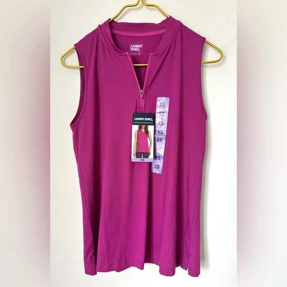 NWT Lands’ End Pink Purple Stripe Sleeveless Quarter Zip Activewear Top Women XS - Picture 3 of 7